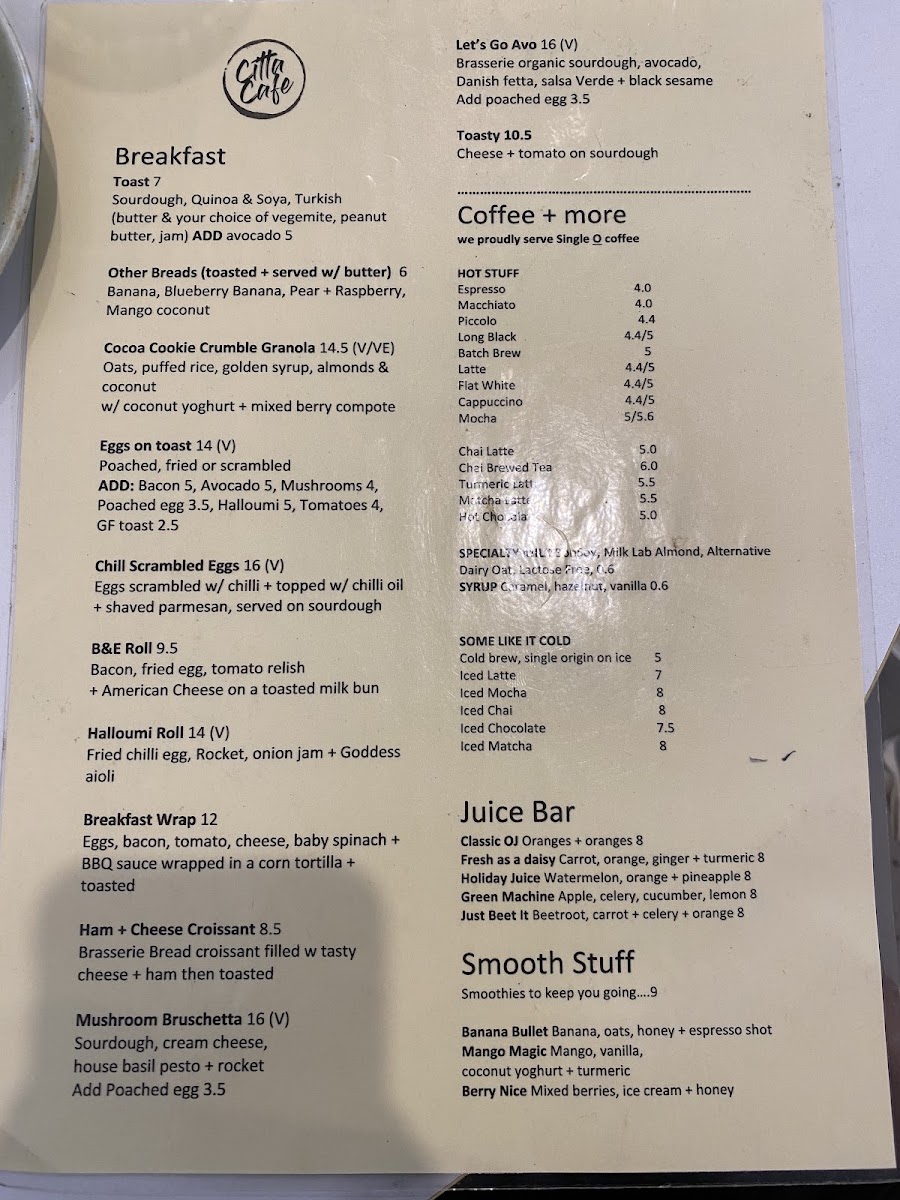 Città Cafe menu board