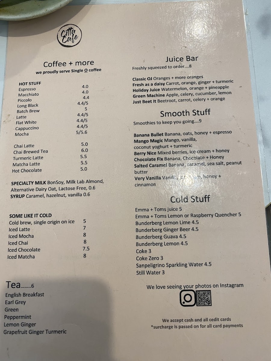 Città Cafe menu board