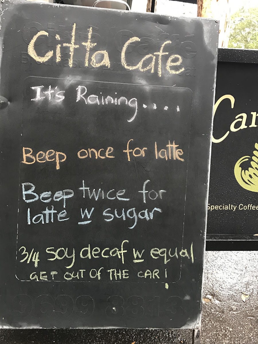 Città Cafe menu board