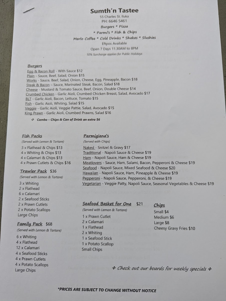 Sumth'n Tastee On Charles menu board