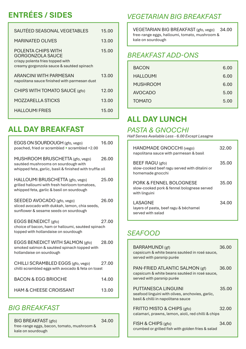 Nature's Providore menu board