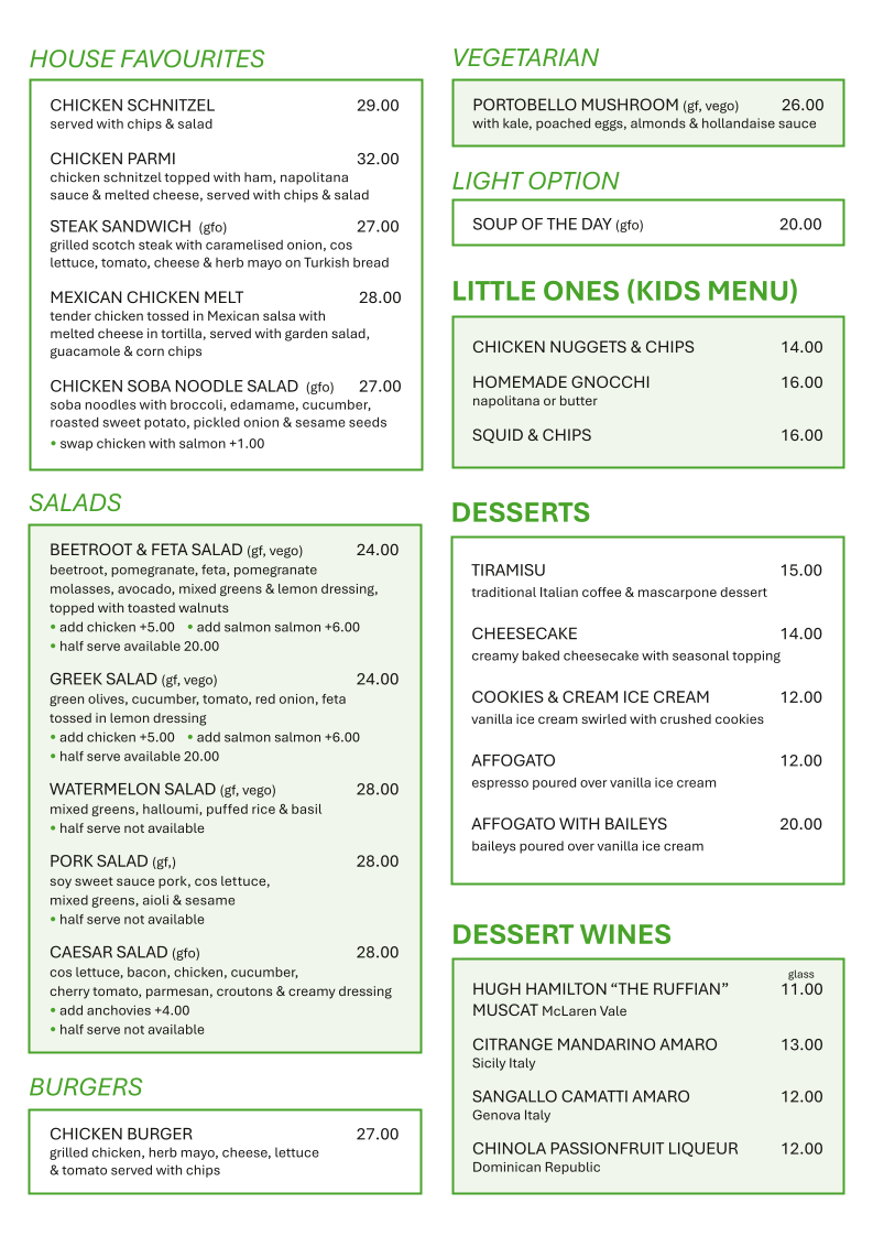 Nature's Providore menu board