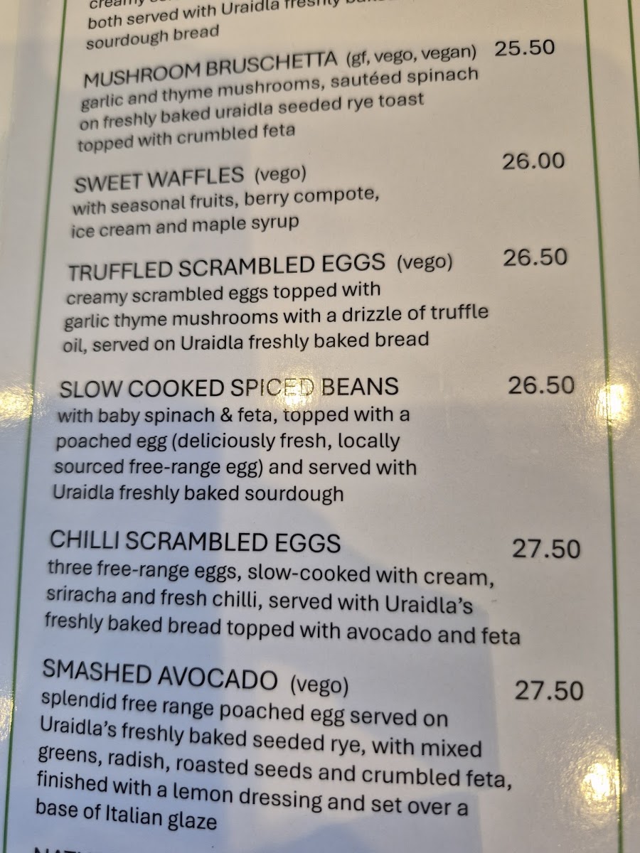 Nature's Providore menu board