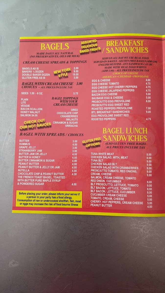 Bagels N Brew menu board