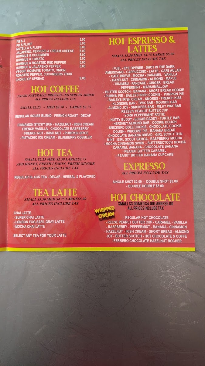 Bagels N Brew menu board