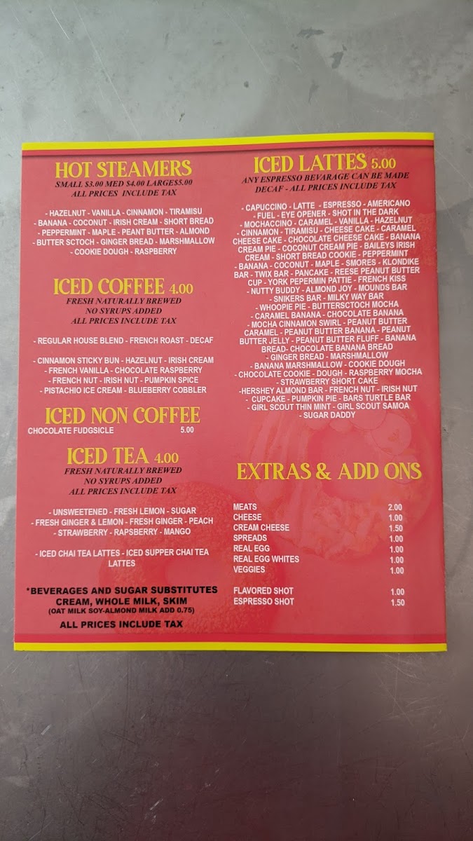 Bagels N Brew menu board