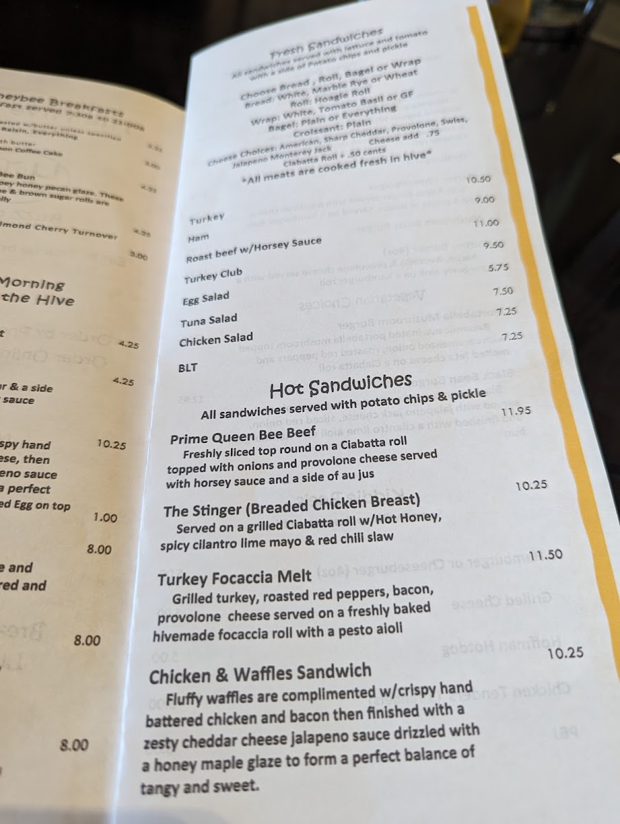 The Hive Cafe at Honey & Things menu board