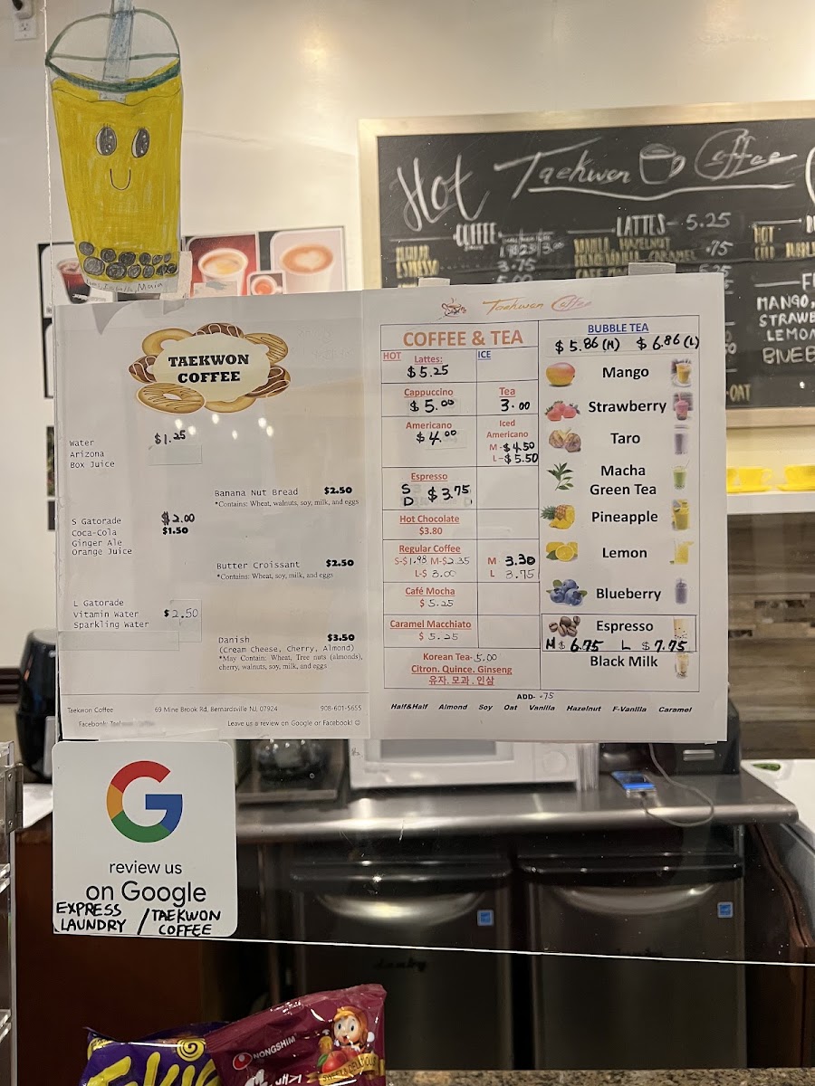 Taekwon Coffee menu board