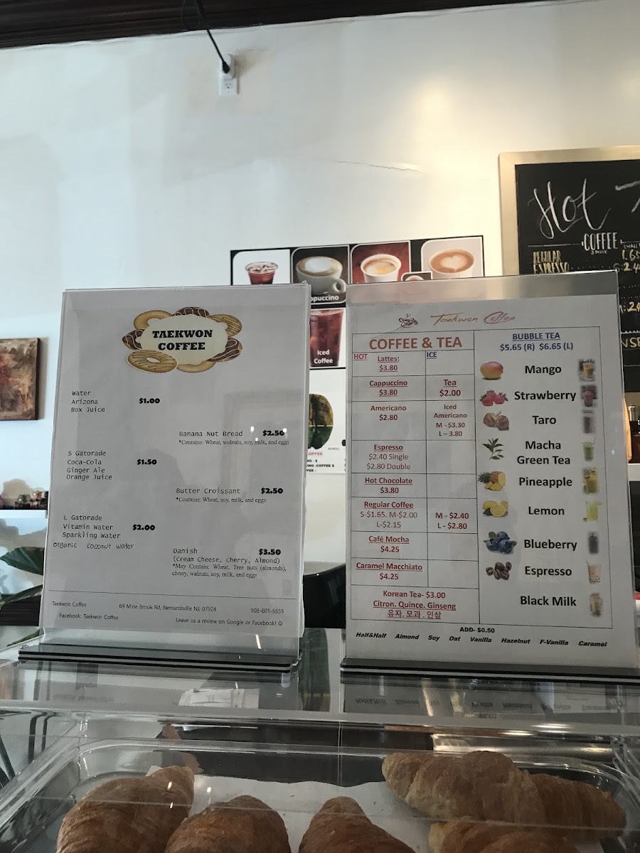 Taekwon Coffee menu board
