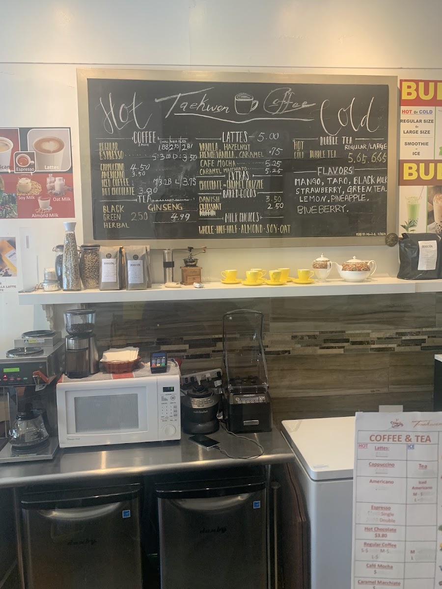 Taekwon Coffee menu board