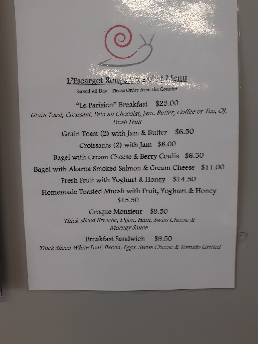 L'Escargot Rouge menu board