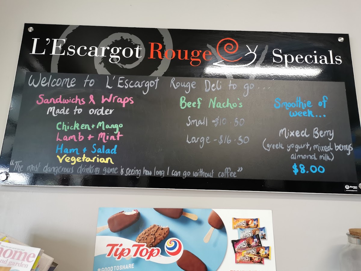 L'Escargot Rouge menu board