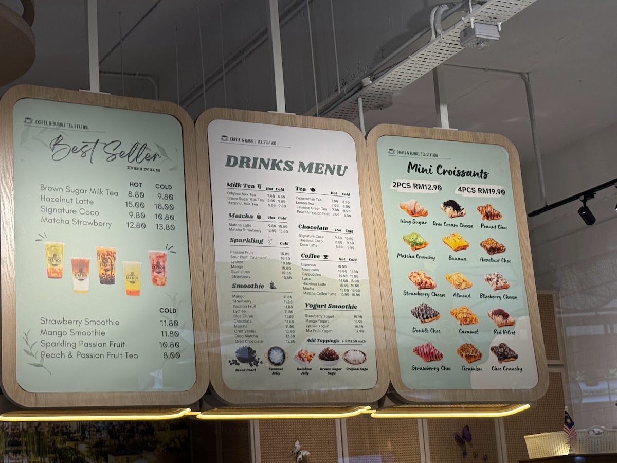 Penang Hill Station Bakery and Bubble Tea menu board