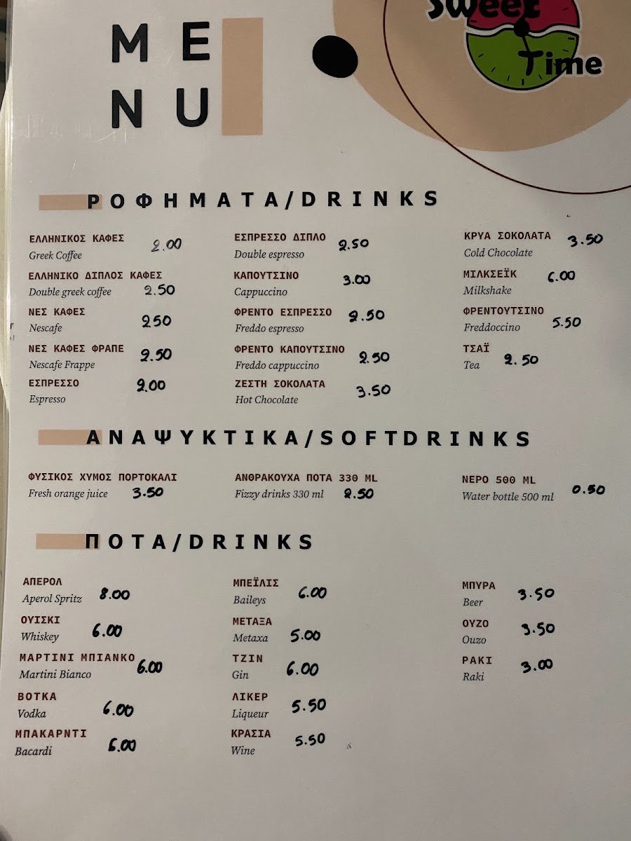 Creperie Sweet Time menu board