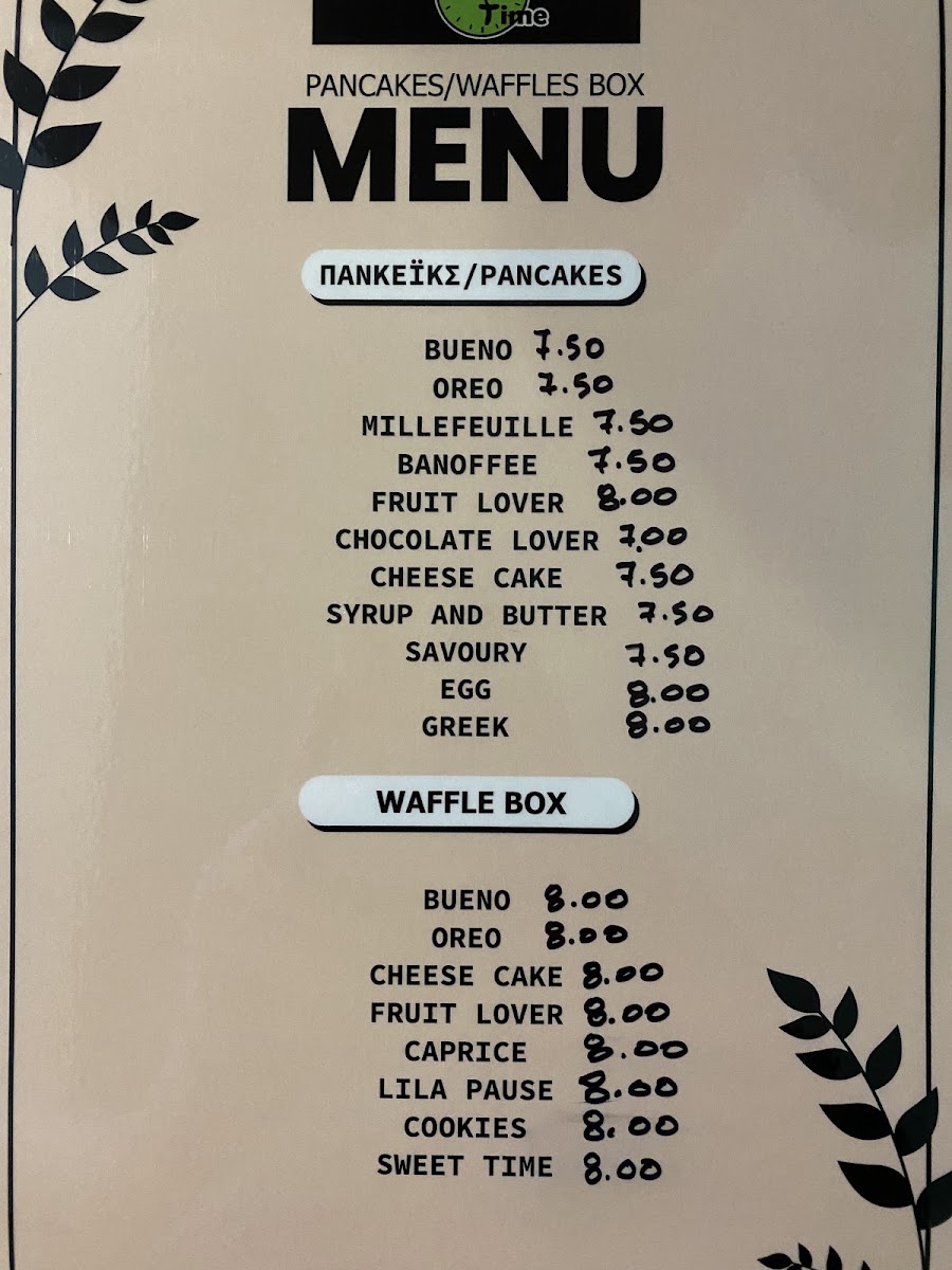 Creperie Sweet Time menu board