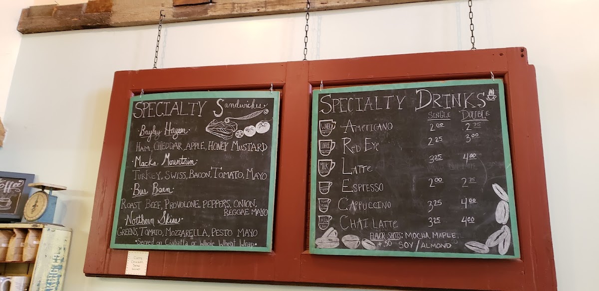 Peacham Café menu board
