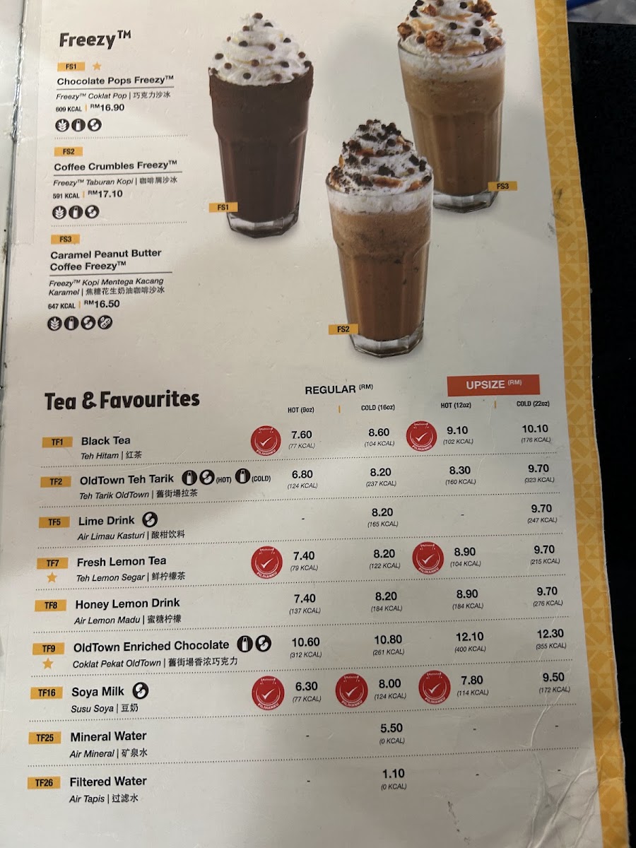 OldTown White Coffee Express (PIA-INT) menu board