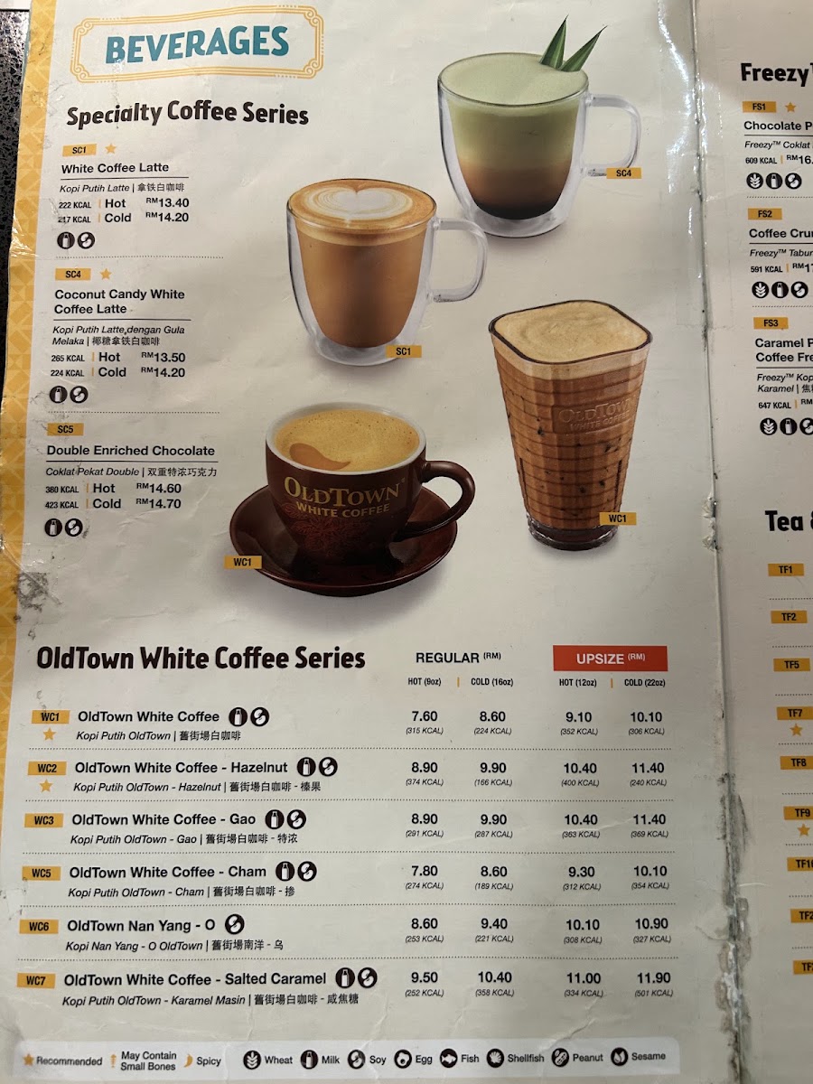 OldTown White Coffee Express (PIA-INT) menu board