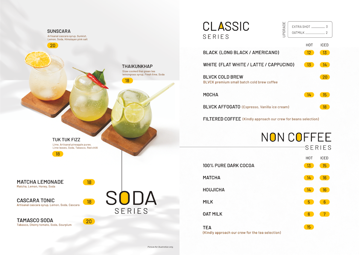 BLVCK Specialty Coffee menu board