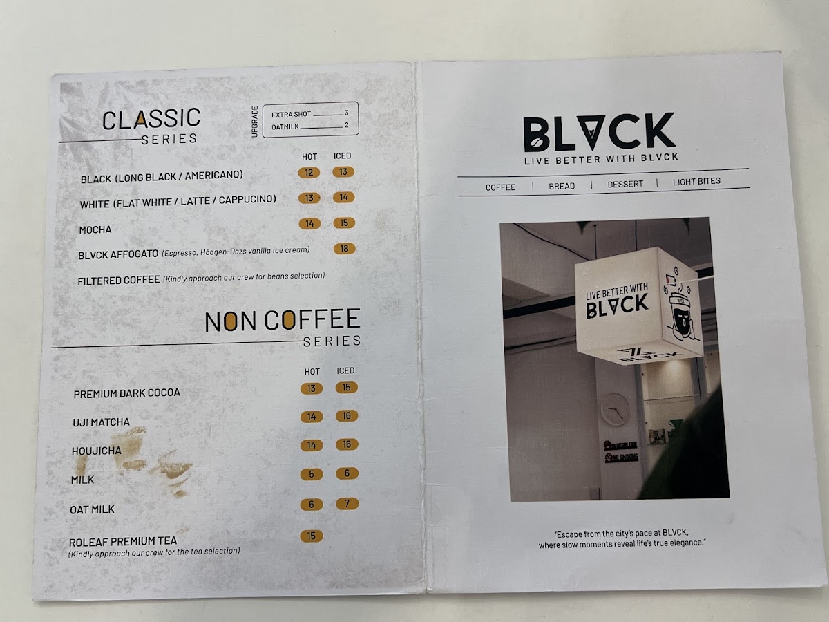BLVCK Specialty Coffee menu board