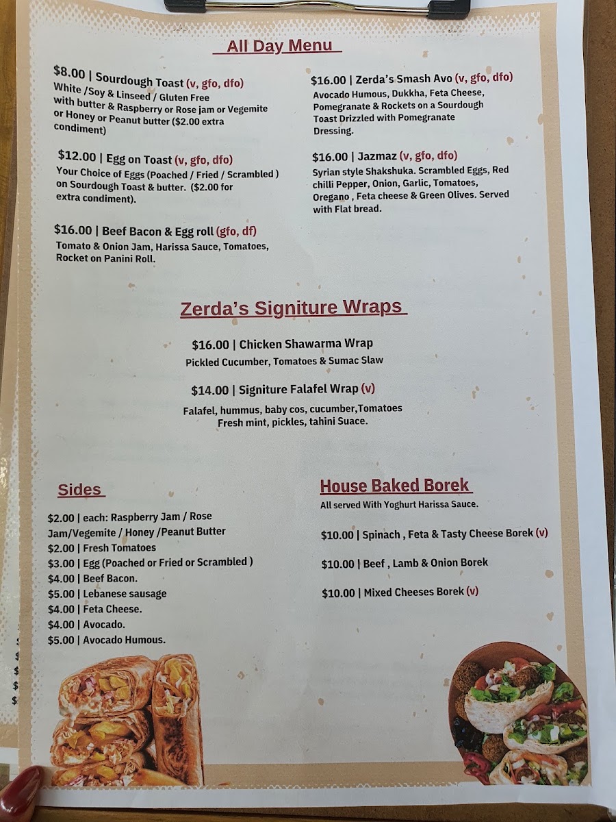 Zerda’s Cafe menu board