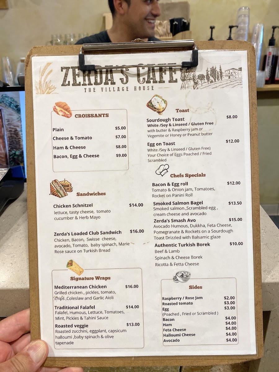 Zerda’s Cafe menu board