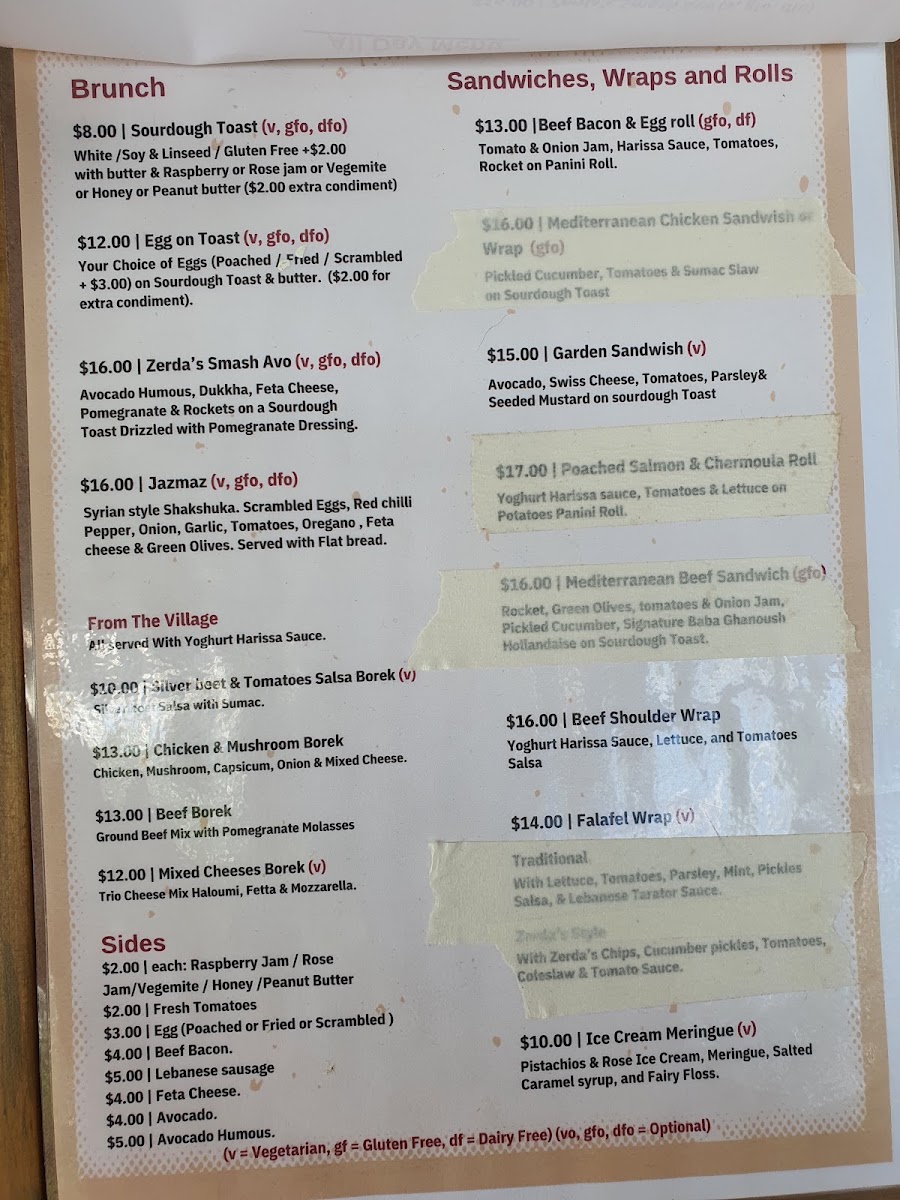 Zerda’s Cafe menu board