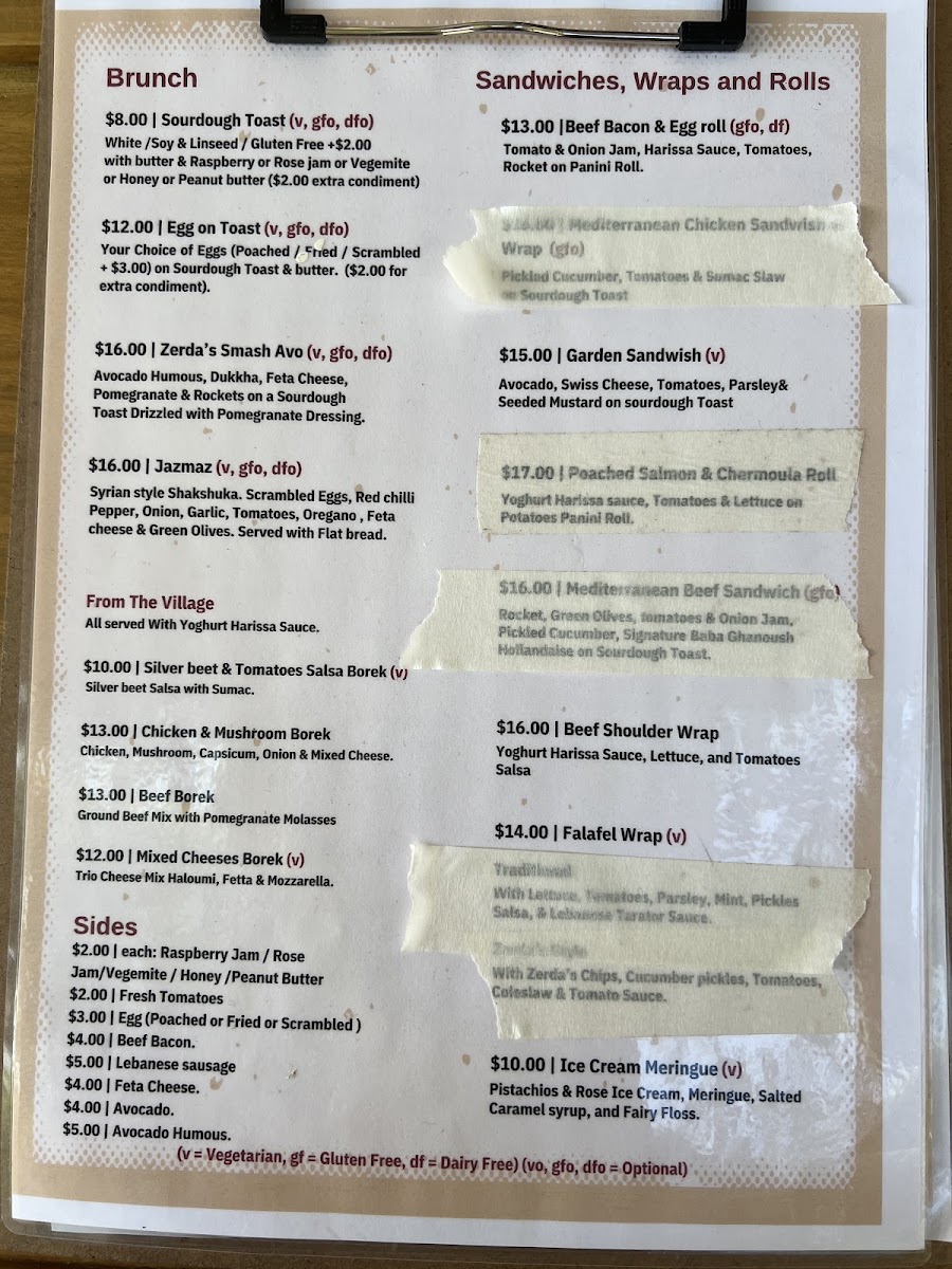 Zerda’s Cafe menu board