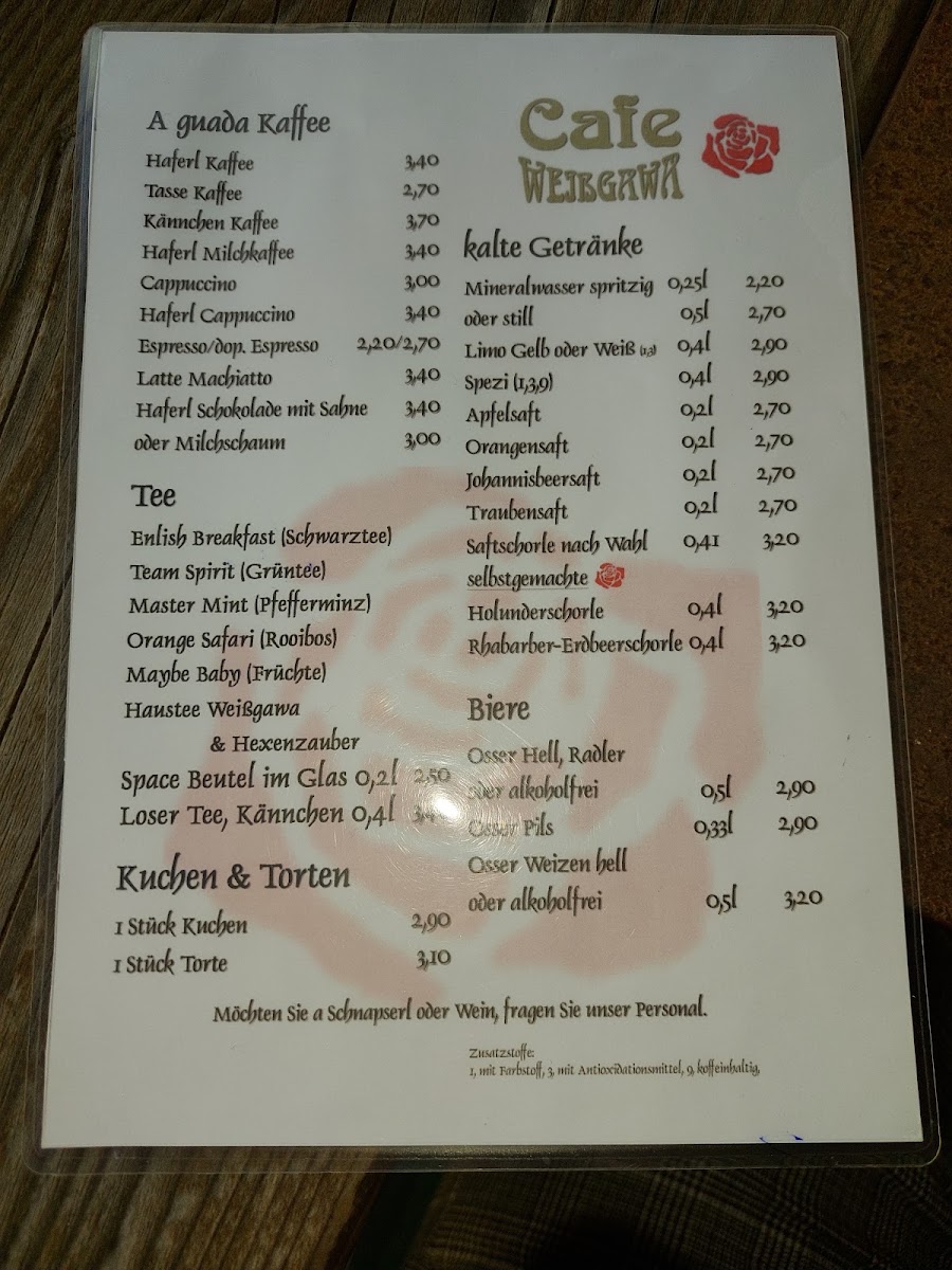 Café & Konditorei Weißgawa menu board