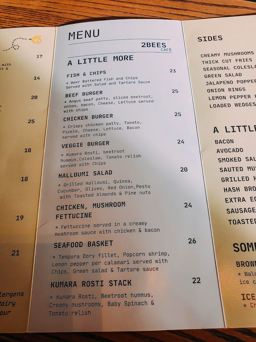 2BEES Cafe menu board