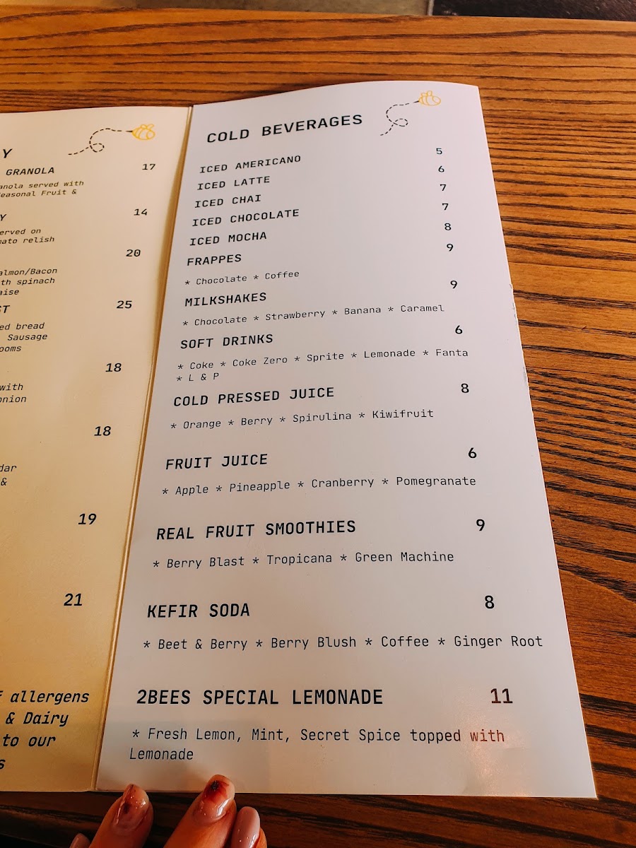 2BEES Cafe menu board