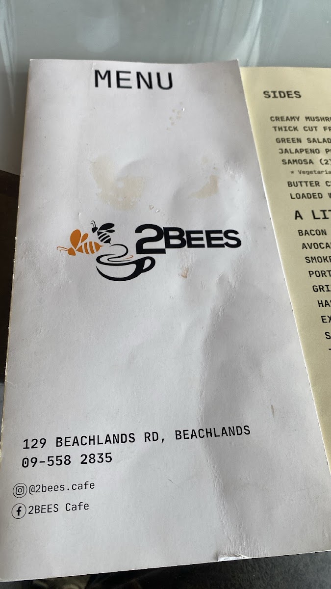 2BEES Cafe menu board