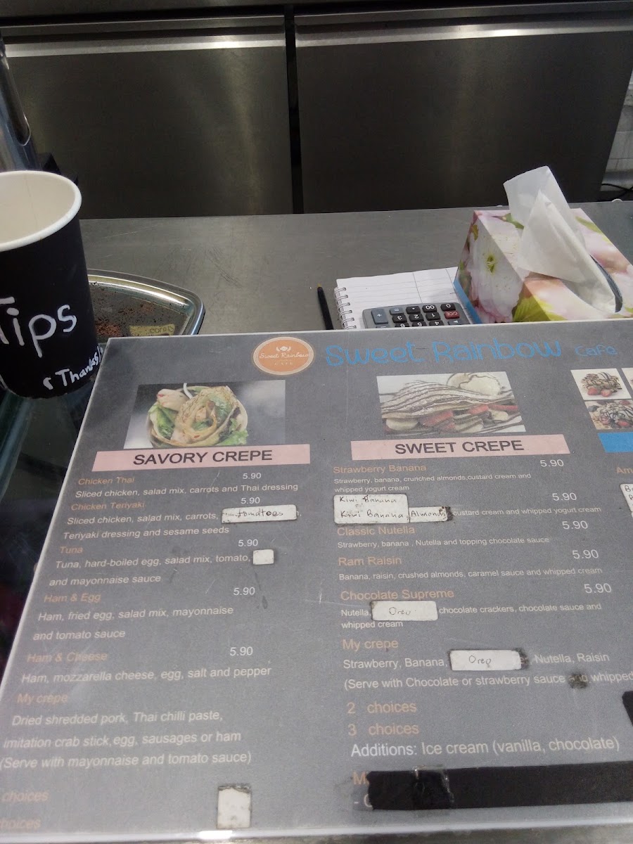 Sweet Rainbow Cafe menu board