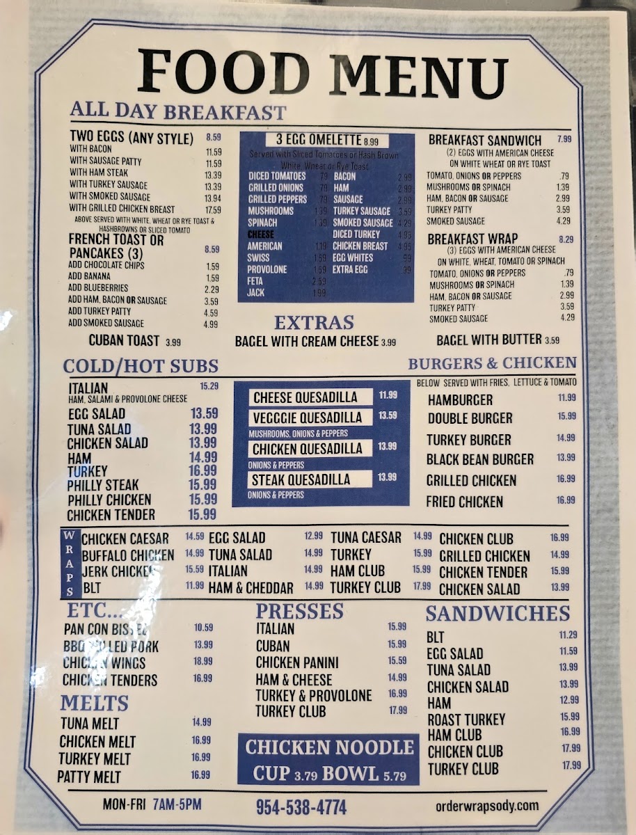 Wrapsody Cafe menu board