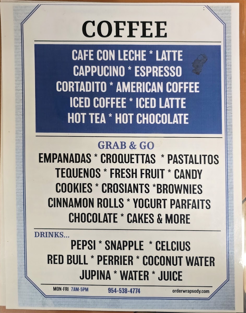 Wrapsody Cafe menu board