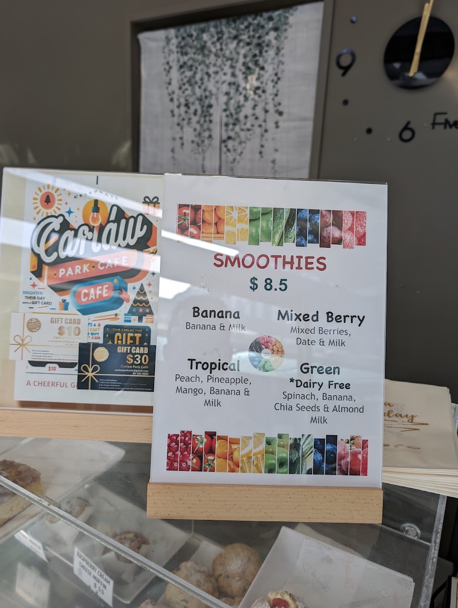Carlaw Park Cafe menu board