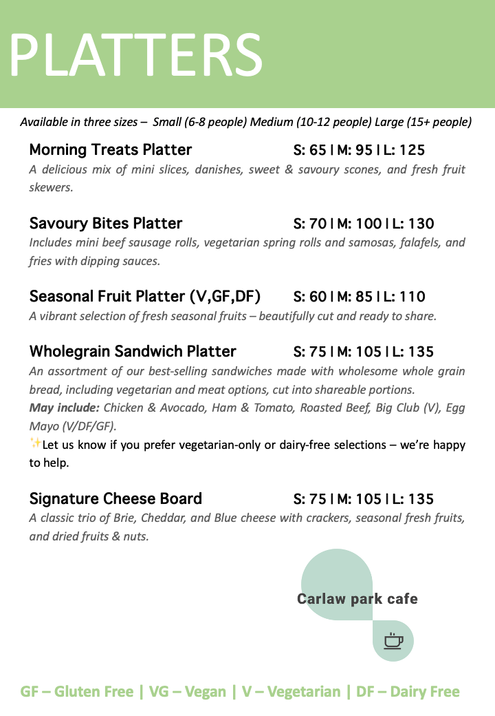 Carlaw Park Cafe menu board