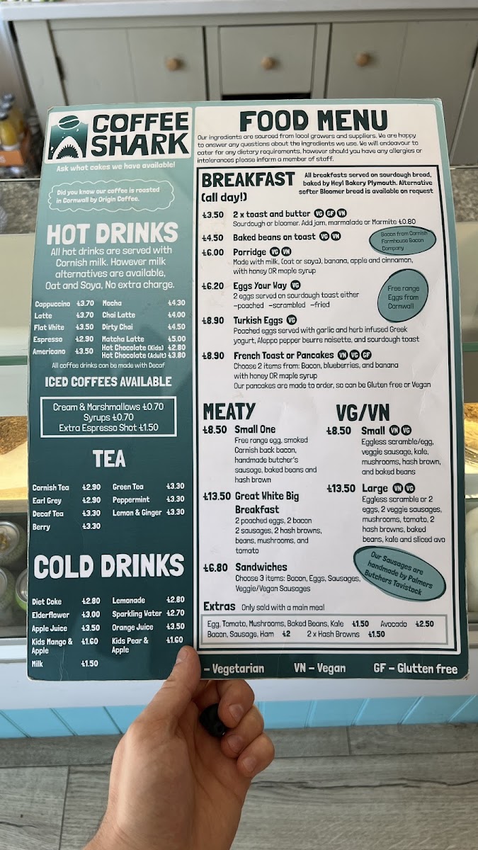 Coffee Shark menu board