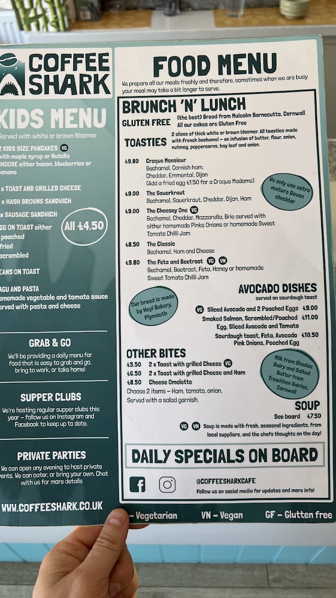 Coffee Shark menu board