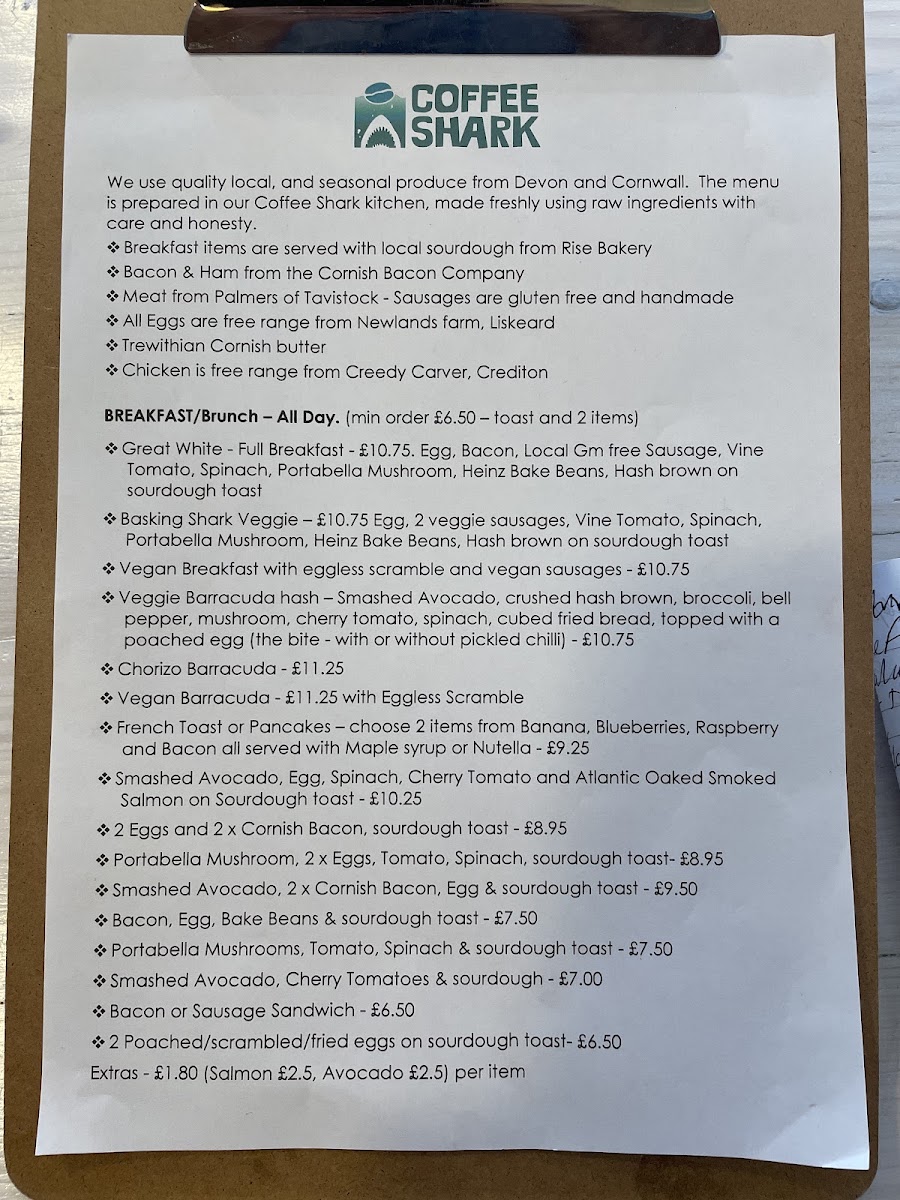 Coffee Shark menu board
