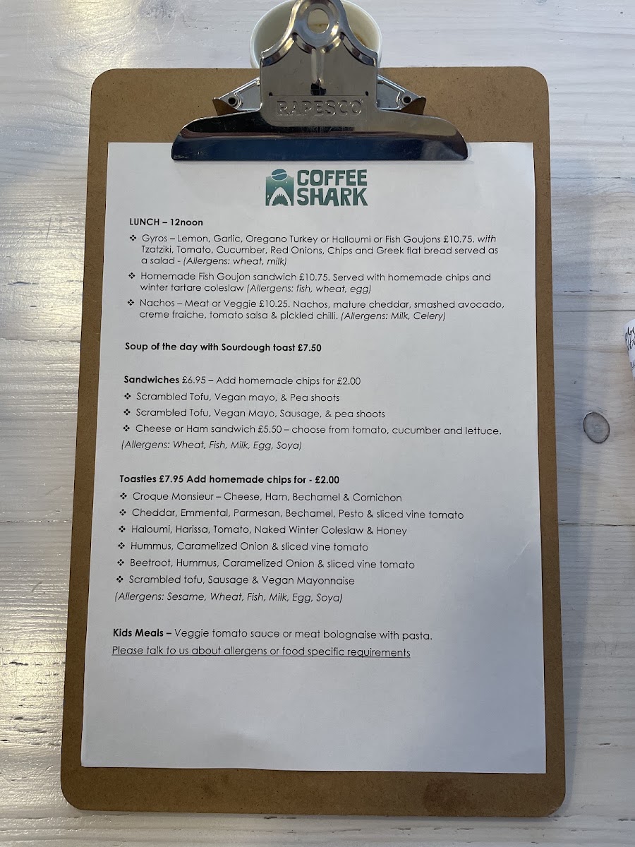 Coffee Shark menu board