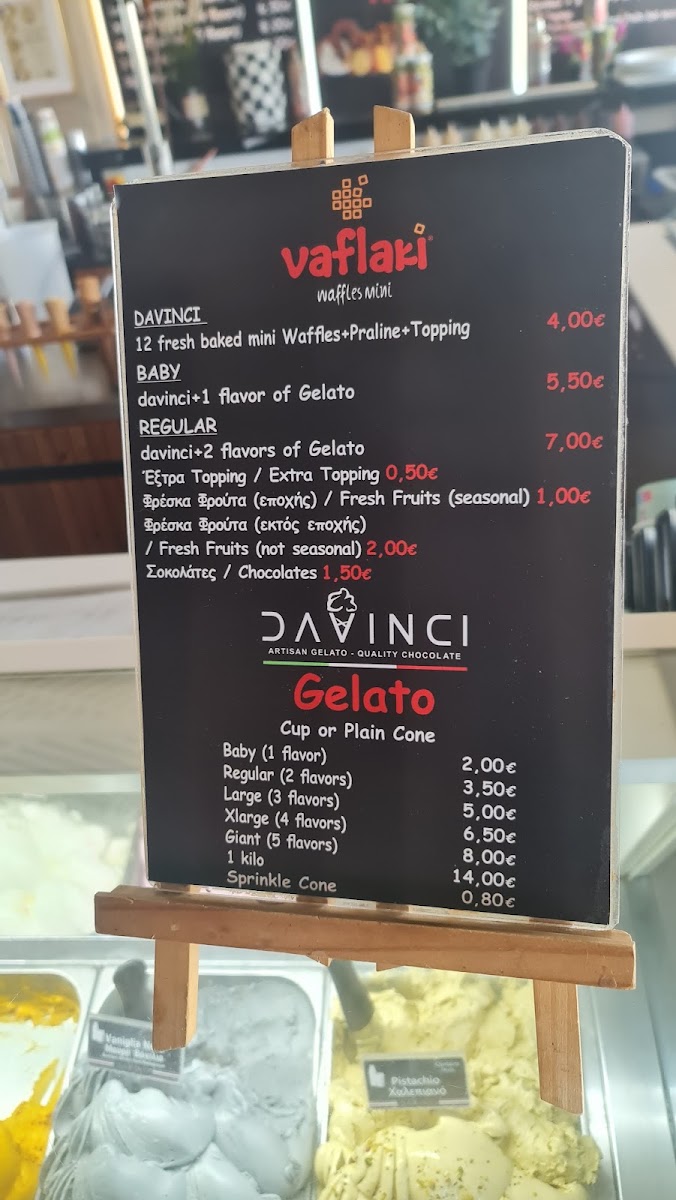 DaVinci Gelato menu board