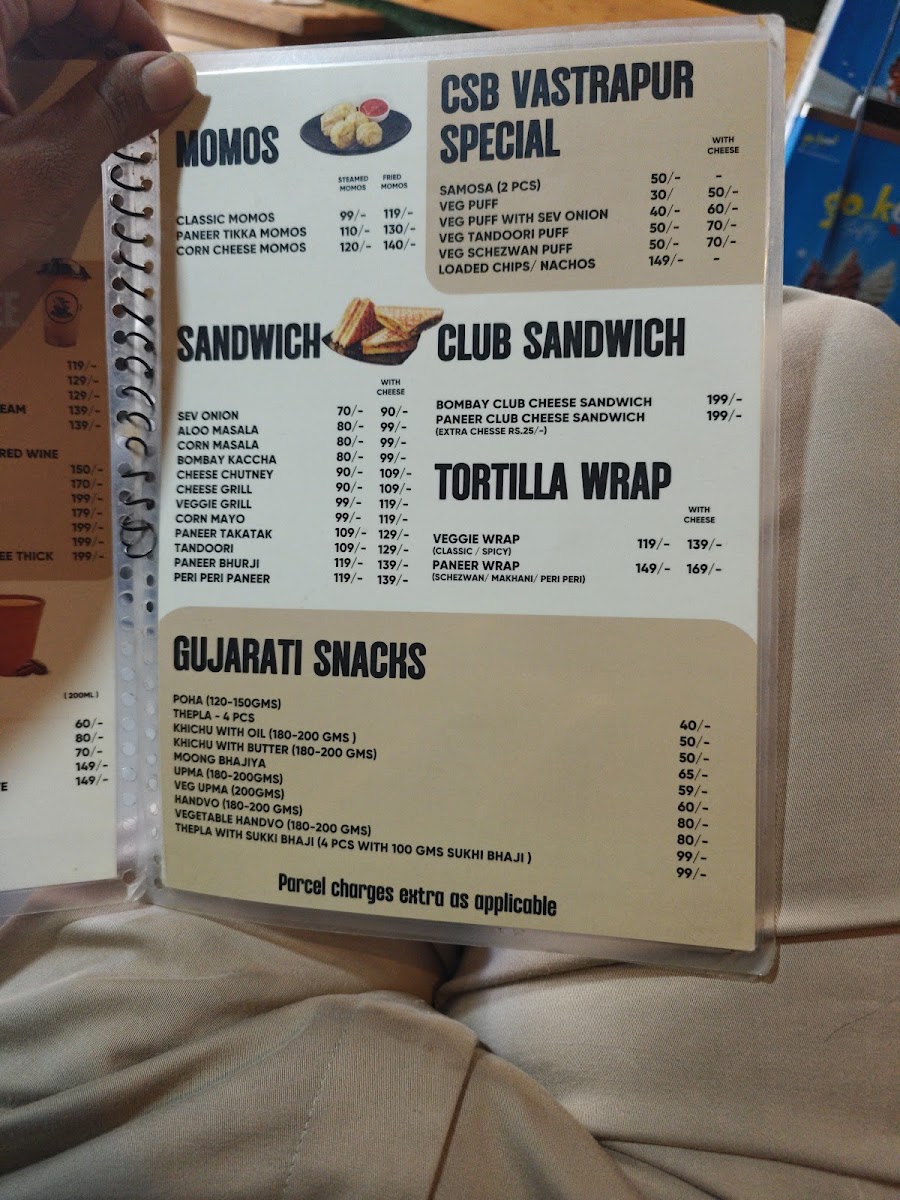 Chai Sutta Bar, Vastrapur menu board