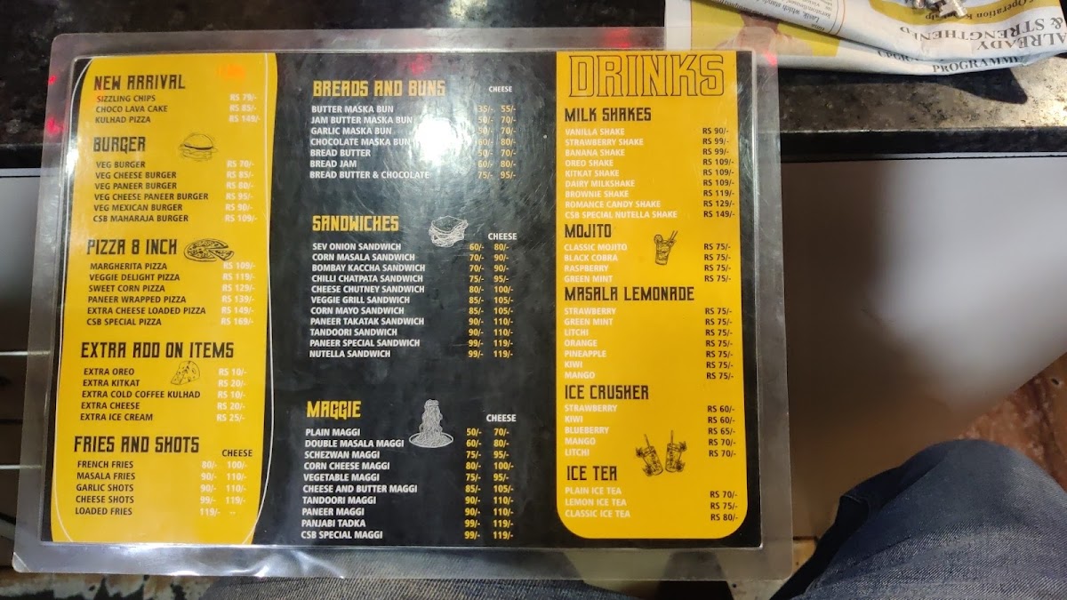 Chai Sutta Bar, Vastrapur menu board