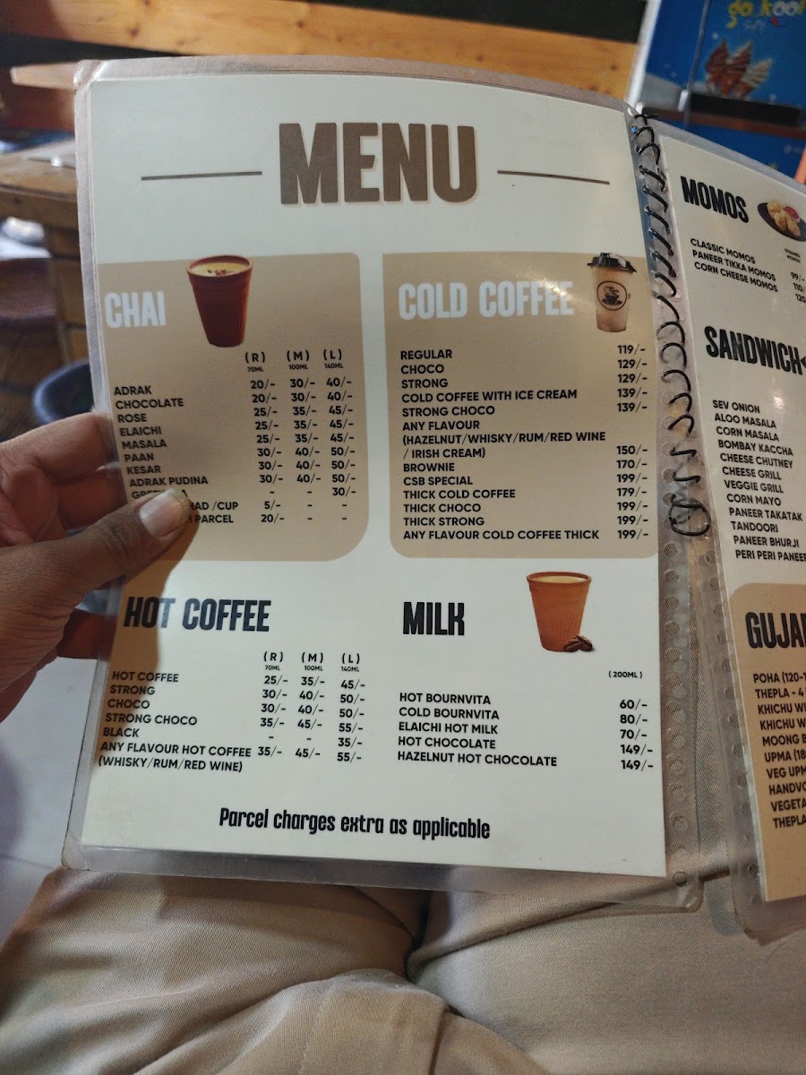 Chai Sutta Bar, Vastrapur menu board