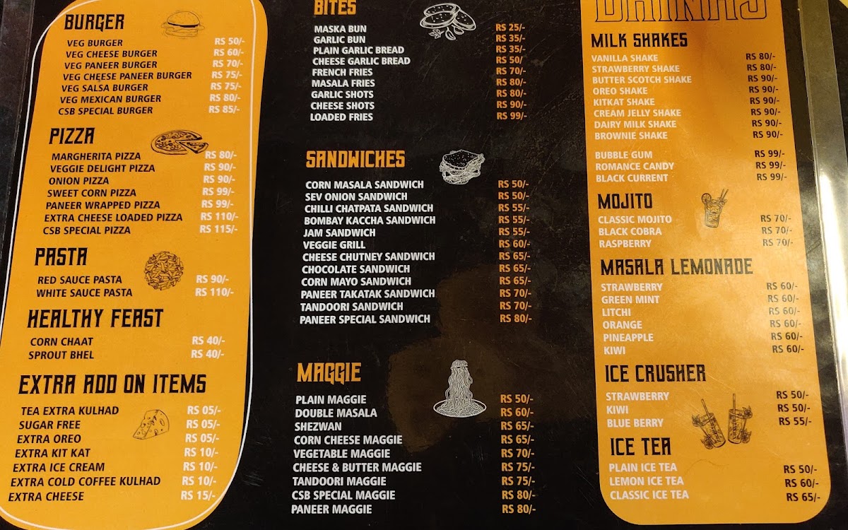 Chai Sutta Bar, Vastrapur menu board