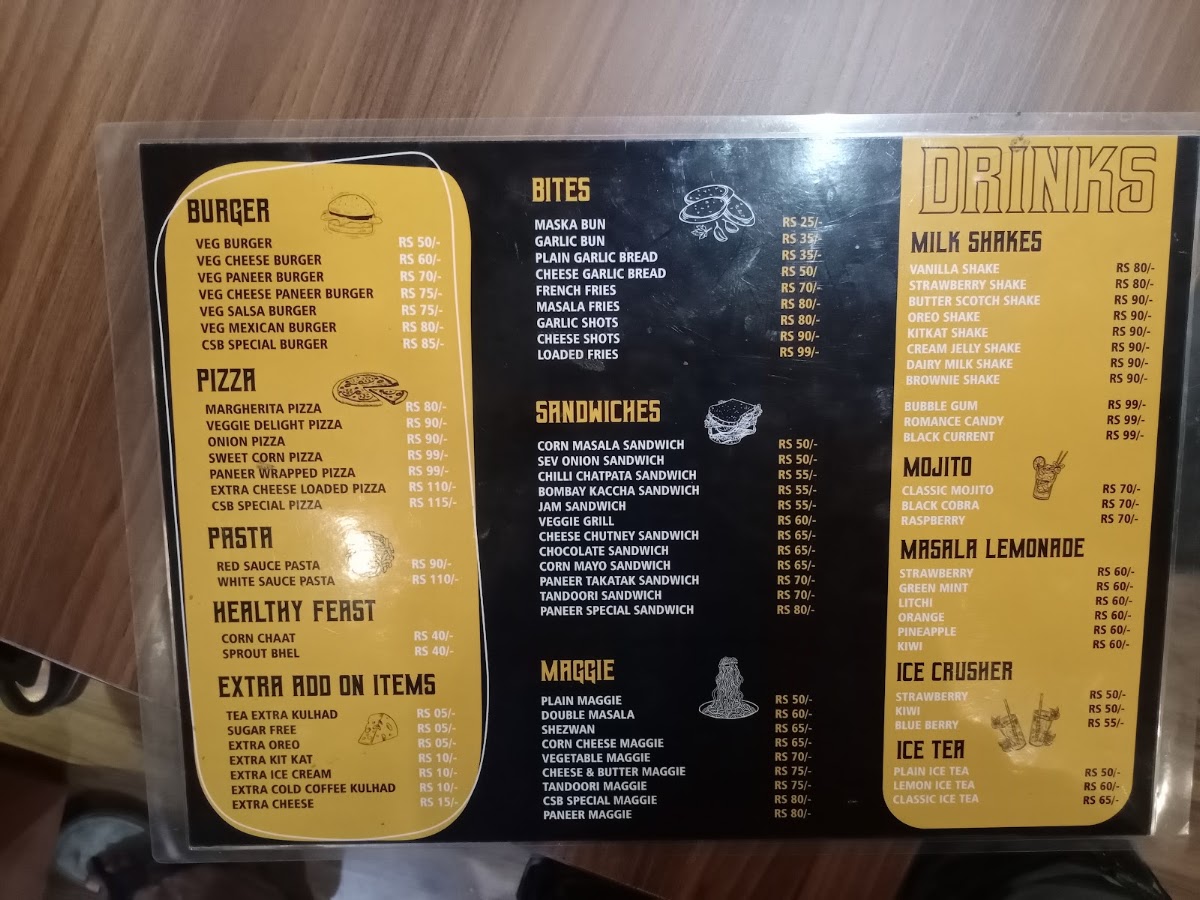 Chai Sutta Bar, Vastrapur menu board