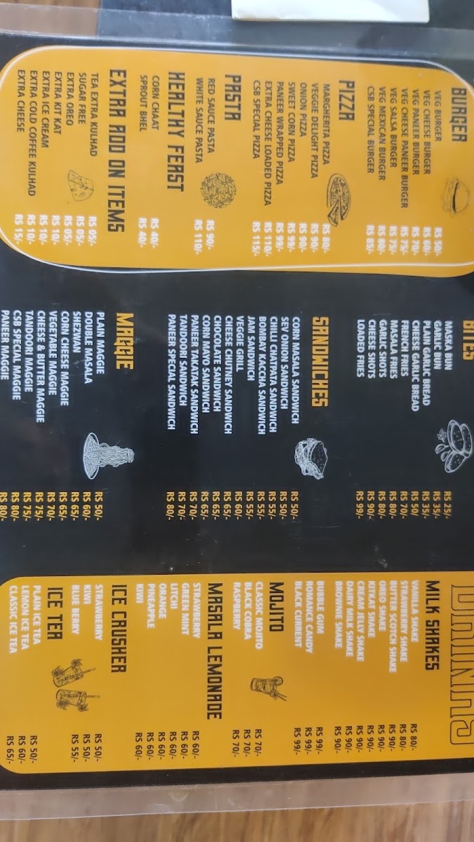 Chai Sutta Bar, Vastrapur menu board