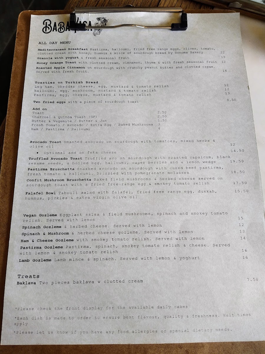 Baba Yaga menu board