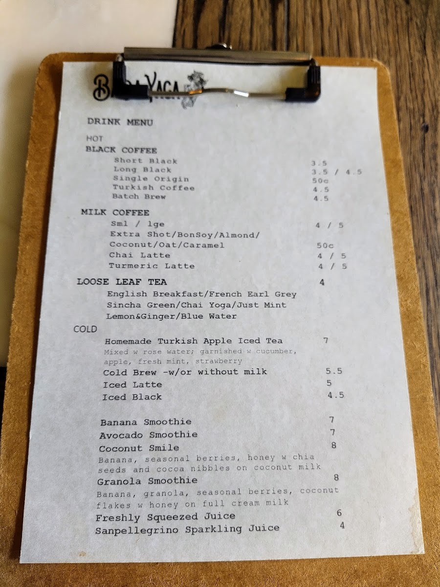 Baba Yaga menu board